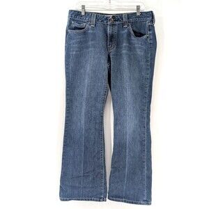 Gap Curvy Flare Blue Medium Wash Mid Rise Front Pleat Jeans Size 34/30